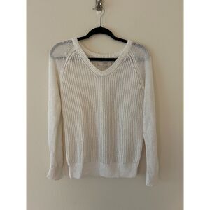 LOFT‎ Womens White 100% Linen Knit Ribbed Sweater Size S